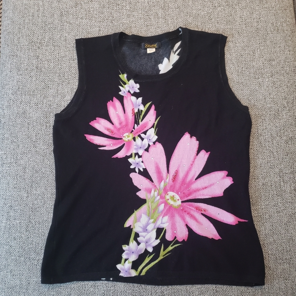 Vintage‎ Elizabeth New York Floral Beaded Sleeveless Sweater Size Large